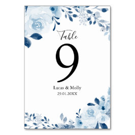Tarjeta De Mesa Boda floral francesa azul moderna