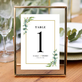 Tarjeta De Mesa Boda floral geométrica con vegetación de eucalipto