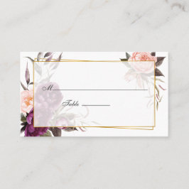 Tarjeta De Mesa Boda floral geométrica de ciruela borgoña y rubor