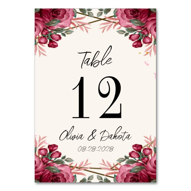 Tarjeta De Mesa Boda floral geométrica Rosa (Anverso)