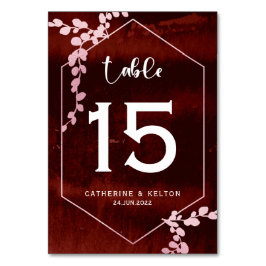 Tarjeta De Mesa Boda floral geométrico ruso de Borgoña rosa
