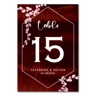 Tarjeta De Mesa Boda floral geométrico ruso de Borgoña rosa