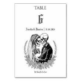 Tarjeta De Mesa Boda floral gótico hasta la muerte Skeleton