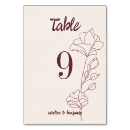 Tarjeta De Mesa Boda floral granate elegante