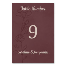 Tarjeta De Mesa Boda floral granate elegante