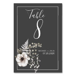 Tarjeta De Mesa Boda floral gris oscuro y blanco