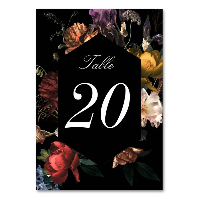 Tarjeta De Mesa Boda floral holandés romántico oscuro (Anverso)