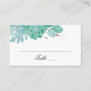 Tarjeta De Mesa Boda floral invernal de menta. Suculentas acuarela