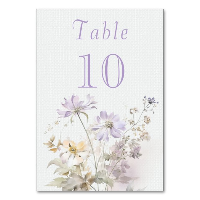 Tarjeta De Mesa Boda floral lilac romántico (Anverso)