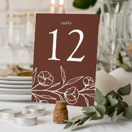 Tarjeta De Mesa Boda floral marrón esbozado