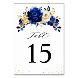 Tarjeta De Mesa Boda floral metálico Royal Blue Yellow Gold
