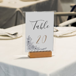 Tarjeta De Mesa Boda floral minimalista en blanco y negro