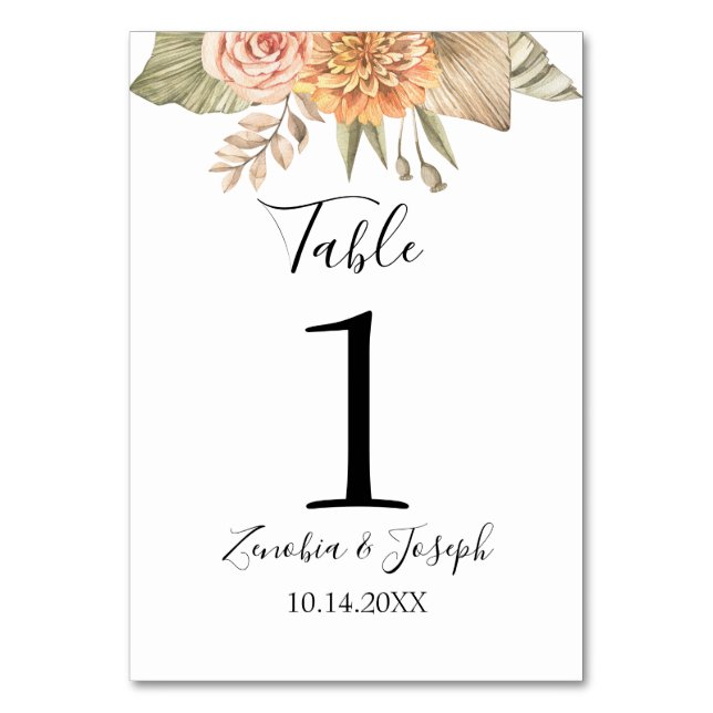 Tarjeta De Mesa Boda Floral Mínimo de Hojas (Anverso)