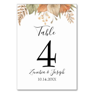 Tarjeta De Mesa Boda Floral Mínimo de Hojas