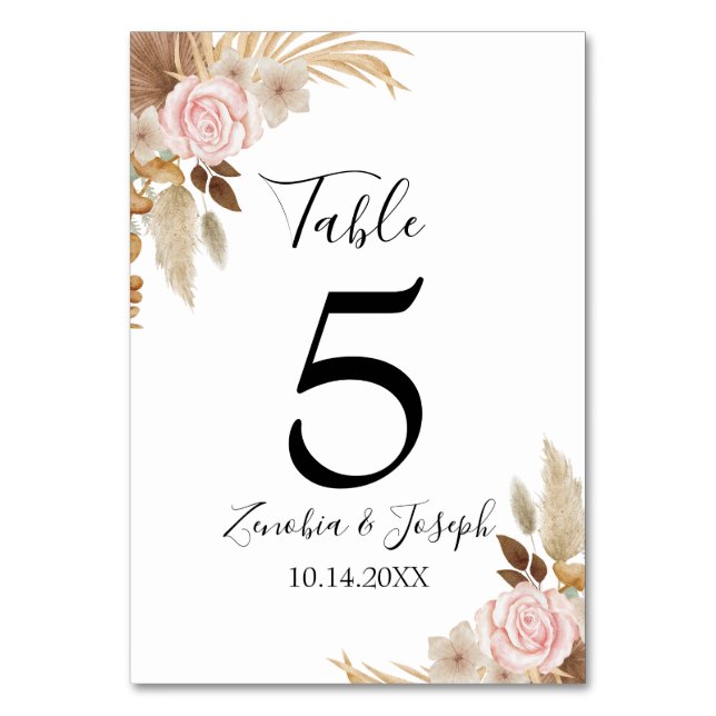 Tarjeta De Mesa Boda Floral Mínimo de Hojas (Reverso)