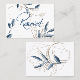 Tarjeta De Mesa Boda Floral Moderna Elegante Oro Azul
