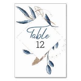 Tarjeta De Mesa Boda Floral Moderna Elegante Oro Azul