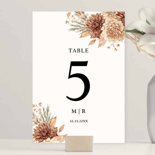 Tarjeta De Mesa Boda floral moderno Boho Terracotta Número de tabl (Subido por el creador)