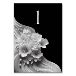 Tarjeta De Mesa Boda floral moderno negro y blanco