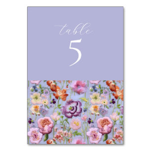 Tarjeta De Mesa Boda Floral Morada Bordada