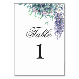 Tarjeta De Mesa Boda floral morado y verde azulado. Jardín de lava