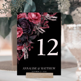 Tarjeta De Mesa Boda floral negra gótica