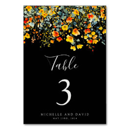 Tarjeta De Mesa Boda floral negro brillante