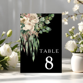 Tarjeta De Mesa Boda floral negro moderno