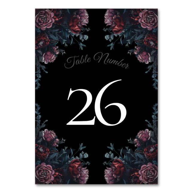 Tarjeta De Mesa Boda floral oscuro Gothic Black Elegant (Reverso)
