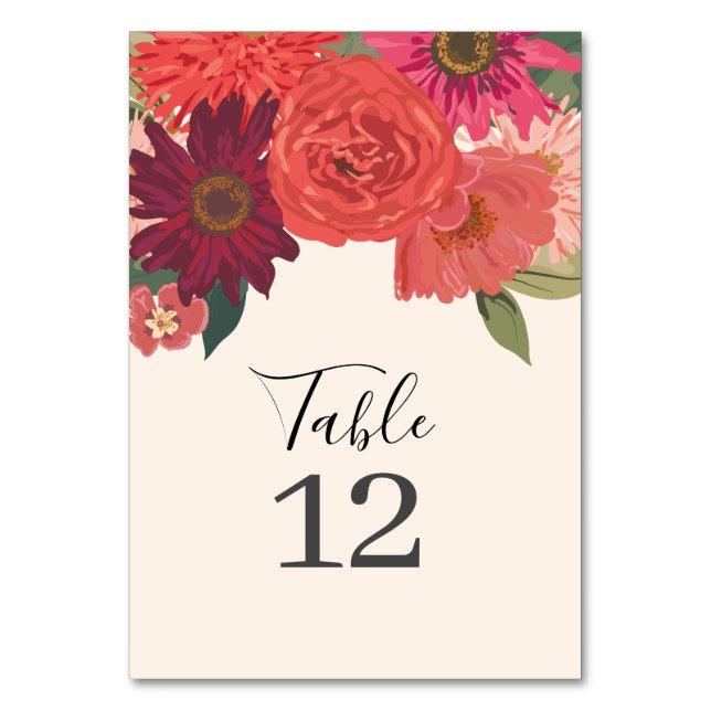 Tarjeta De Mesa Boda floral otoñal moderno Número de tabla (Anverso)
