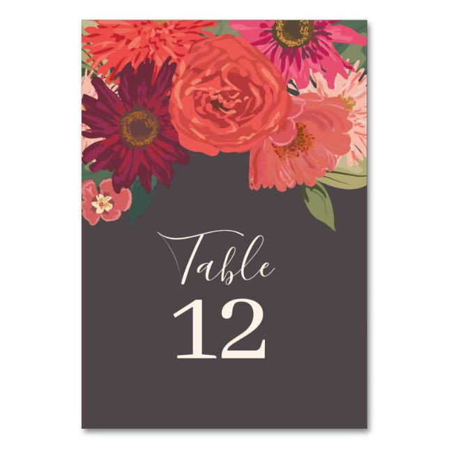 Tarjeta De Mesa Boda floral otoñal moderno Número de tabla (Anverso)