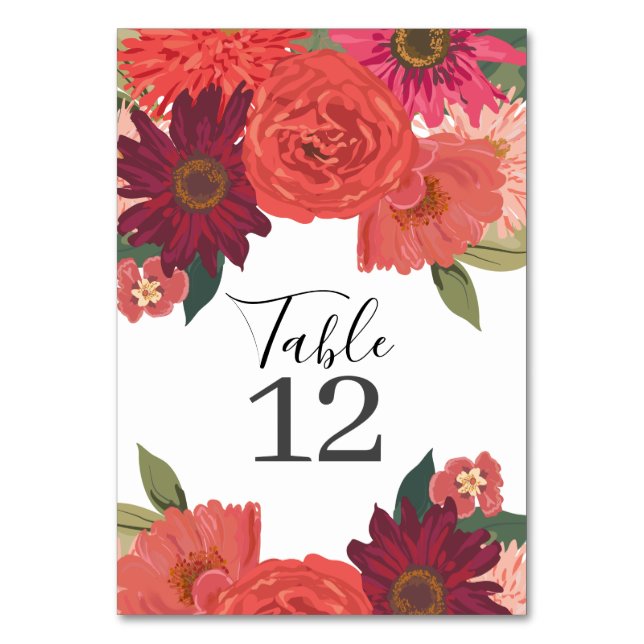Tarjeta De Mesa Boda floral otoñal moderno Número de tabla (Anverso)