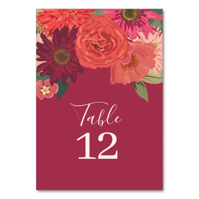 Tarjeta De Mesa Boda floral otoñal moderno Número de tabla (Anverso)