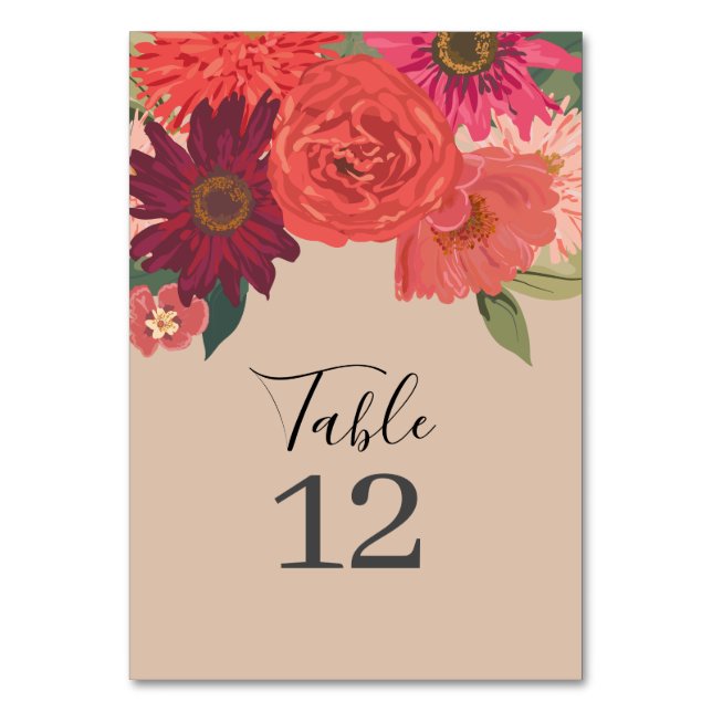 Tarjeta De Mesa Boda floral otoñal moderno Número de tabla (Anverso)