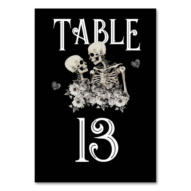 Tarjeta De Mesa Boda Floral Pareja de Skeleton (Anverso)