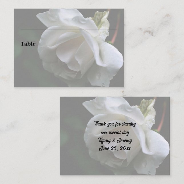 Tarjeta De Mesa Boda floral personalizado de rosa blanca (Anverso / Reverso)