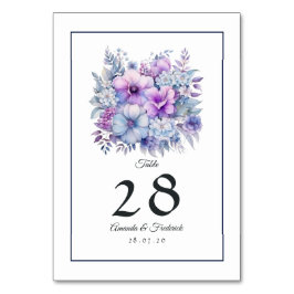 Tarjeta De Mesa Boda Floral Plata, Icy Blue y Lilac