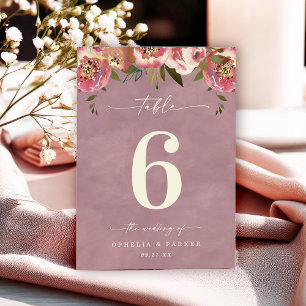 Tarjeta De Mesa Boda floral polvorienta rosa Ophelia Cottagecore
