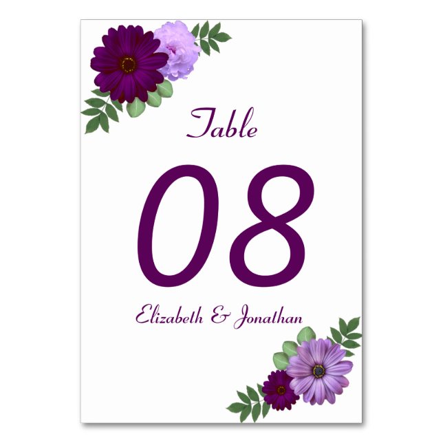 Tarjeta De Mesa Boda floral Purple Peony (Anverso)