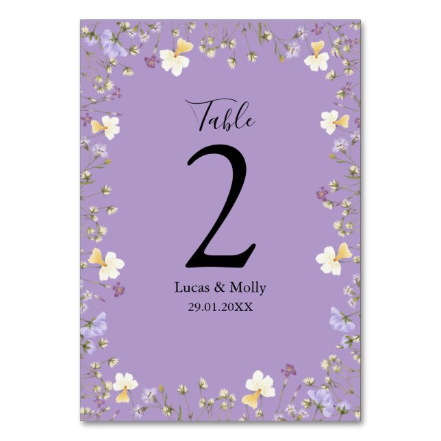 Tarjeta De Mesa Boda floral Purple Wildflower Summer (Anverso)