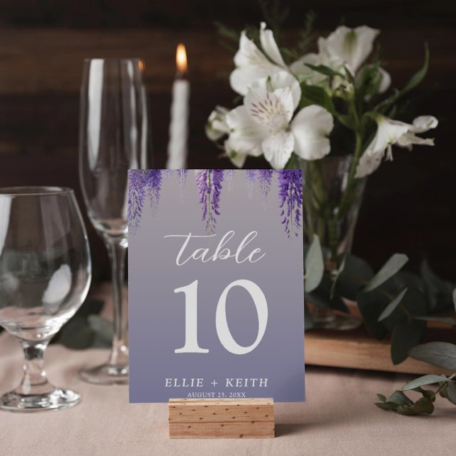 Tarjeta De Mesa Boda floral púrpura de gradiente caprichoso (Subido por el creador)