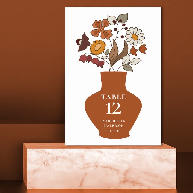 Tarjeta De Mesa Boda floral retro boho caprichoso (Whimsical Retro Boho Floral Wedding Table Number)
