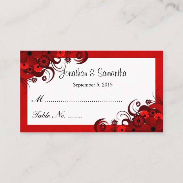 Tarjeta De Mesa Boda floral rojo y blanco (Anverso)