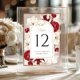 Tarjeta De Mesa Boda floral rojo y blanco ruby