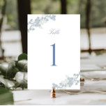 Tarjeta De Mesa Boda floral romántico azul vintage<br><div class="desc">Elegante y romántica tarjeta de mesa boda,  adornada con un impresionante diseño floral de color azul suave y caligrafía clásica.</div>