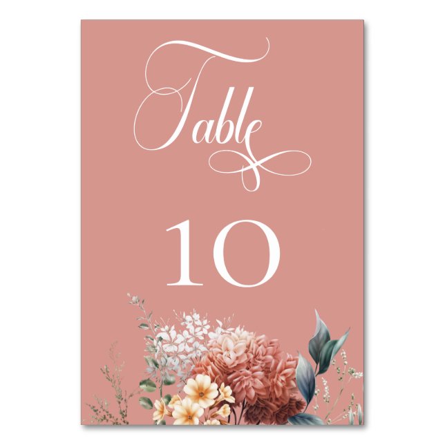 Tarjeta De Mesa Boda floral romántico moderno de jardín rosado (Anverso)