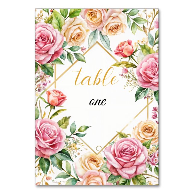 Tarjeta De Mesa Boda floral romántico Número de tabla (Anverso)