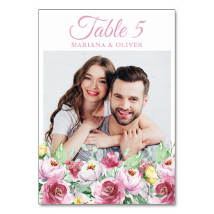 Tarjeta De Mesa Boda Floral Rosa