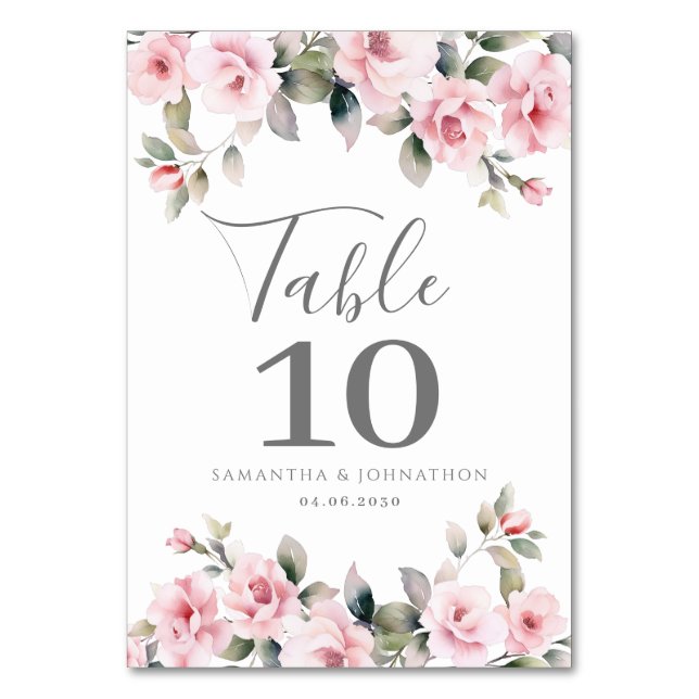 Tarjeta de mesa Boda floral rosa (Anverso)