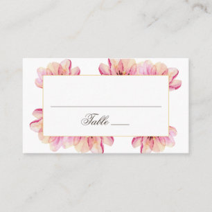 Tarjeta De Mesa Boda floral rosa acuarela. Flores de jardín